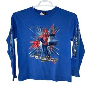 VTG 2002‎ Marvel Spider Man Movie Shirt Youth Large Long Sleeve Blue Super Hero